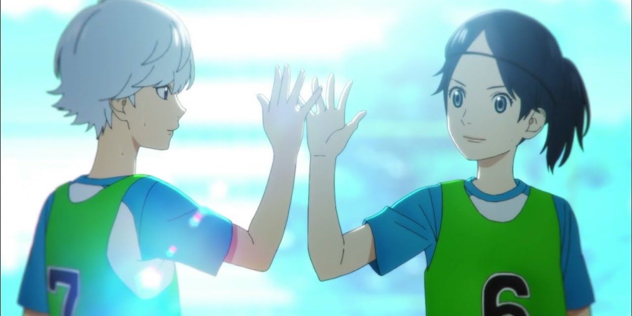 Two anime characters high-fiving