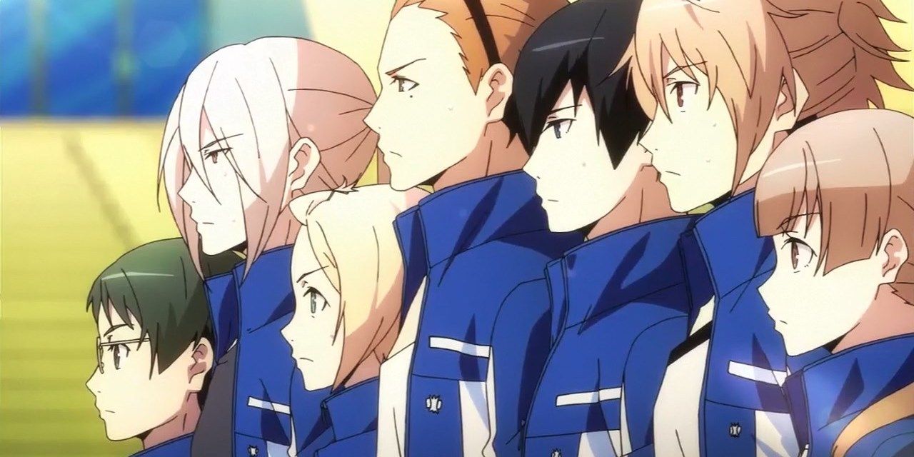 Anime sports team standing in line