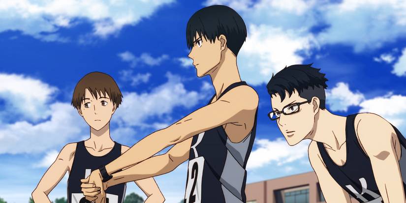 Anime characters stretching before a run