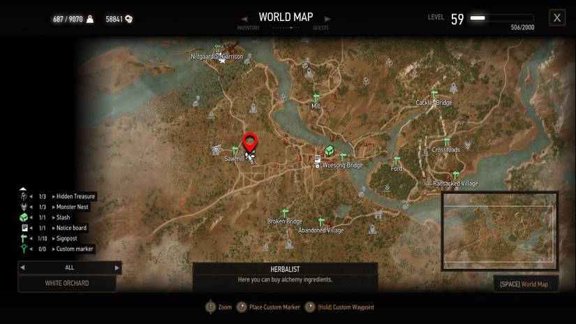 The Witcher 3 map herablitst hut White Orchard