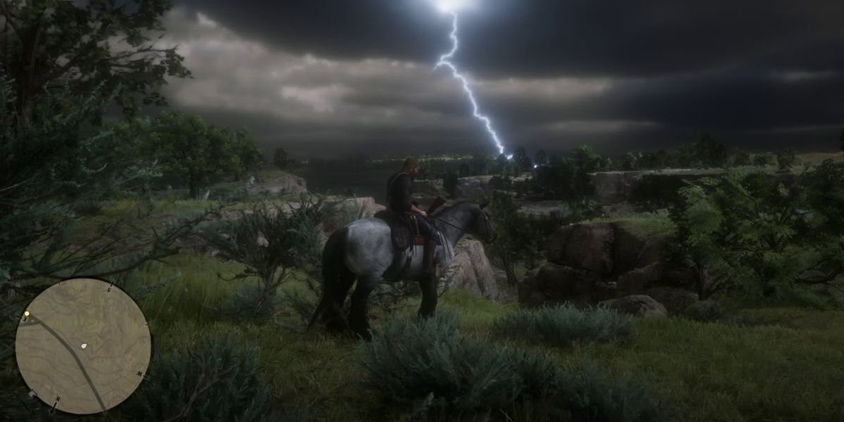 Lightening in the distance while on horseback.