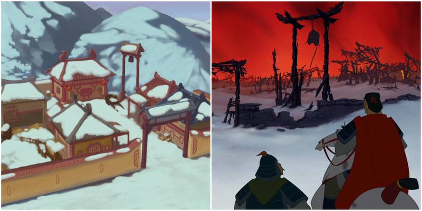 The mountain village in Kingdom Hearts II is a horrifying sight in Mulan