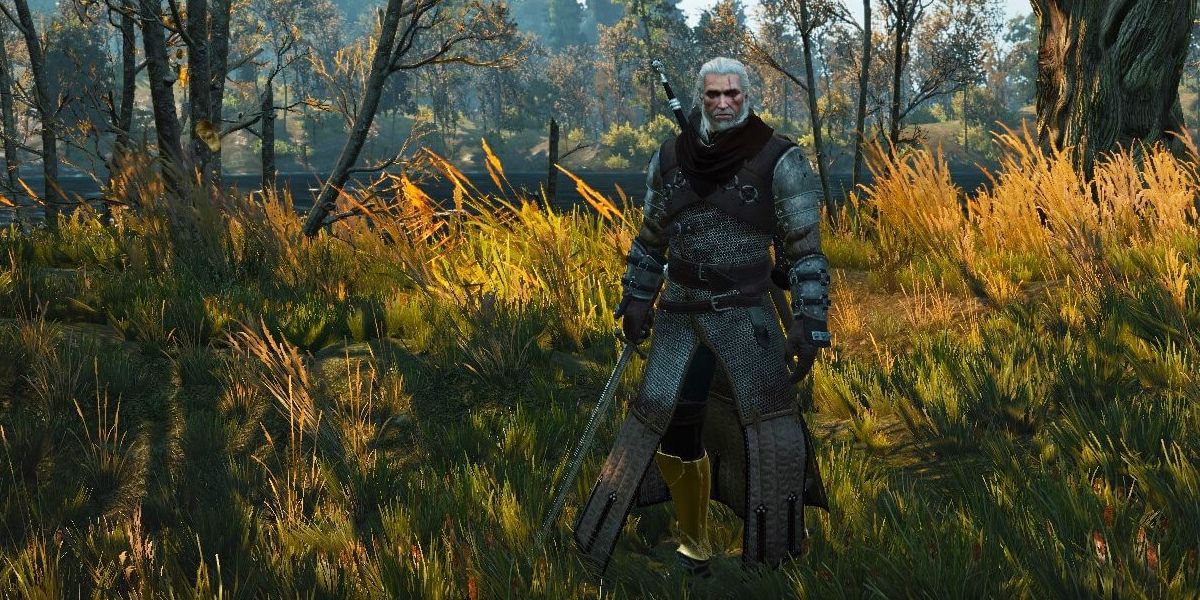 Geralt standing in field.