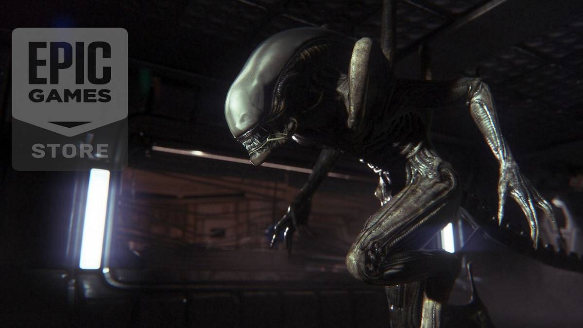 Screenshot showing the Xenomorph from Alien Isolation with the Epic Games Store logo to one side.