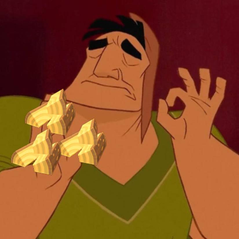 pacha meme with animal crossing wood loot.