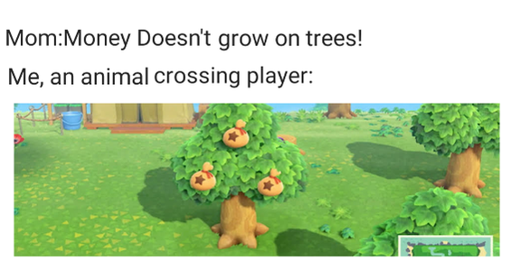 joke about money literally growing on trees in-game.