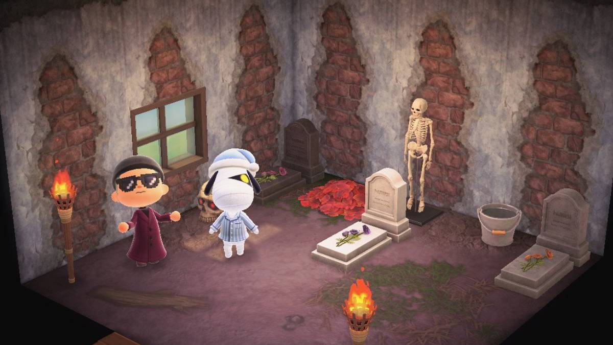 animal crossing new horizons lucky in graveyard themed house