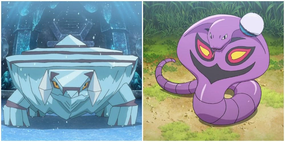Avalugg and Arbok in the Pokemon anime