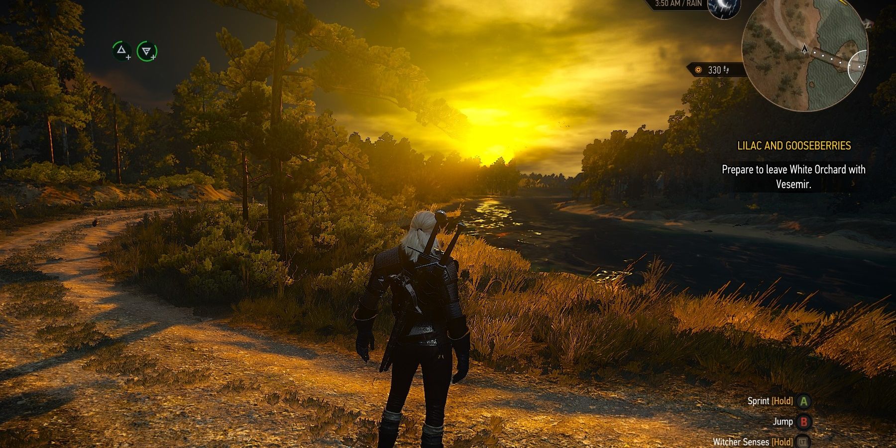Geralt looking at the sunset.