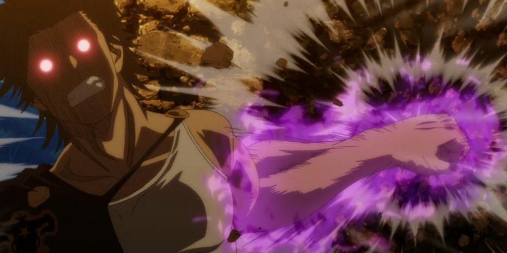 yami reinforcing his arm to shatter a boulder.