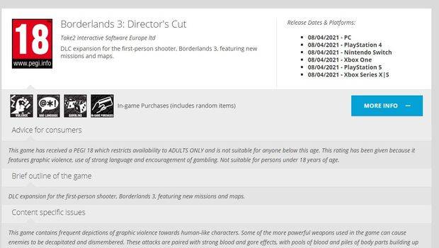 borderlands 3 pegi rating