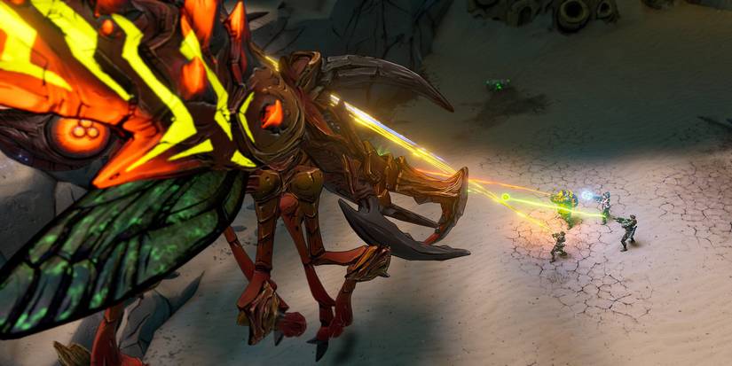 borderlands 3 players fire at flying hemovorous