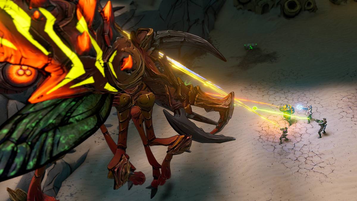 borderlands 3 players fire at flying hemovorous