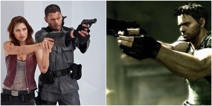 chris redfield movie and game split image
