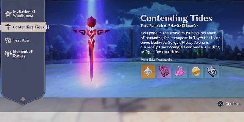 contending tides event menu