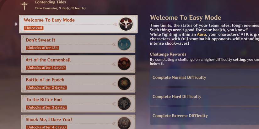 contending tides challenge menu