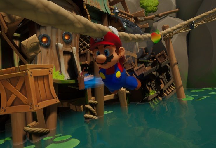 Screenshot from Crash Bandicoot 4, which shows Mario as the main character instead of Crash.