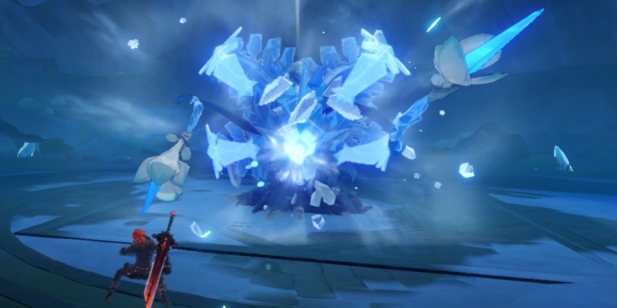 Genshin Impact Cryo Ice Regisvine Diluc Attacking