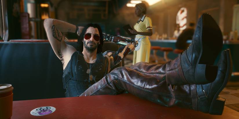 johnny silverhand feet on the table