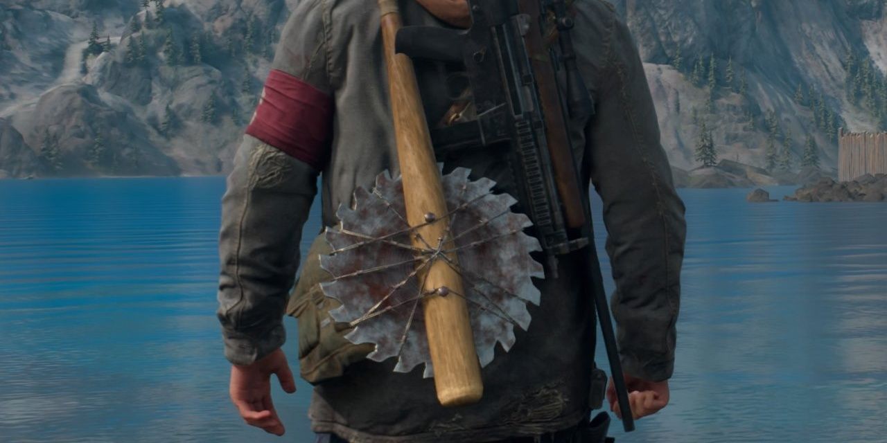 bat with saw blade on Deacon's back