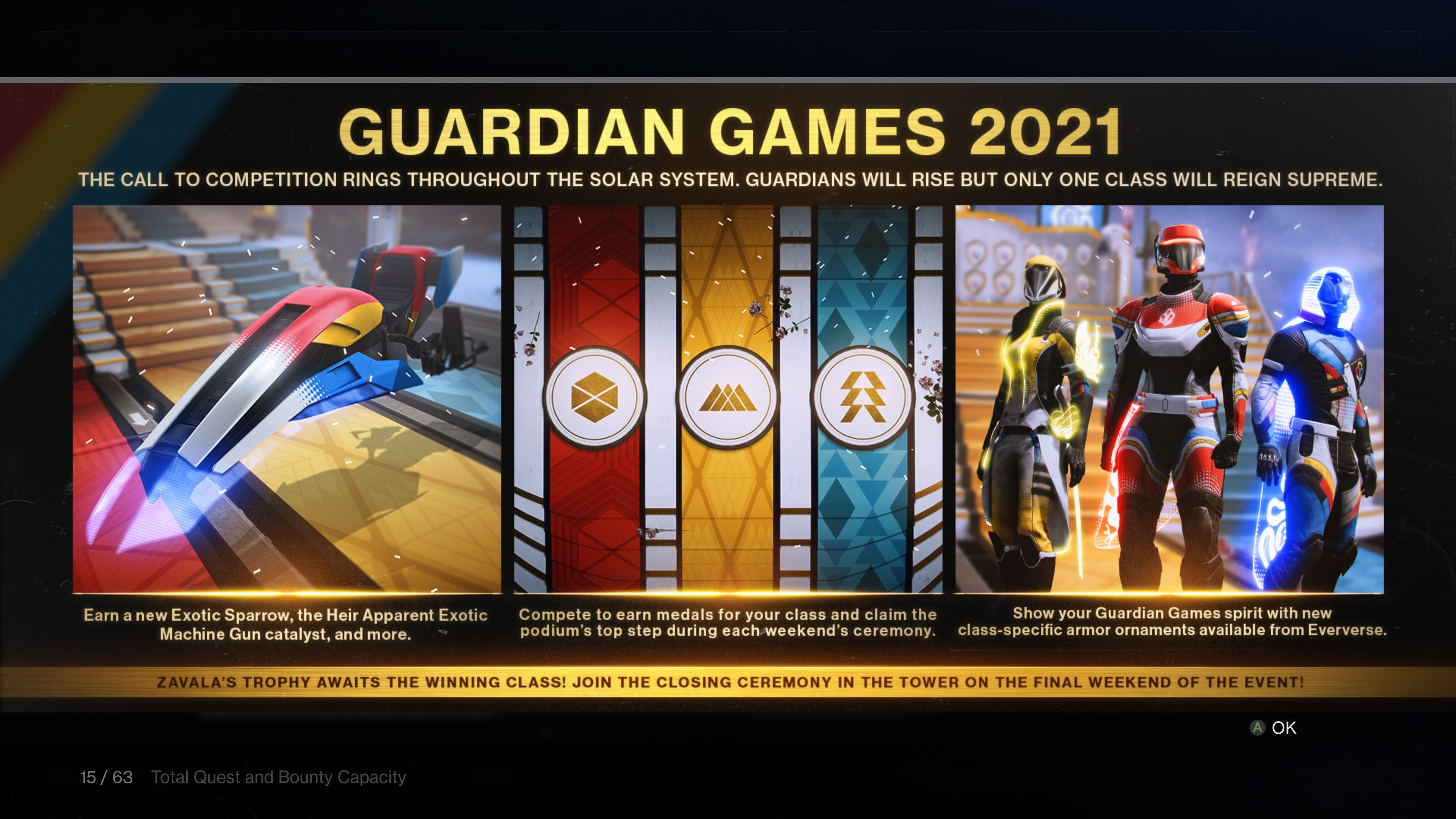 in game message explaining guardian olympics event