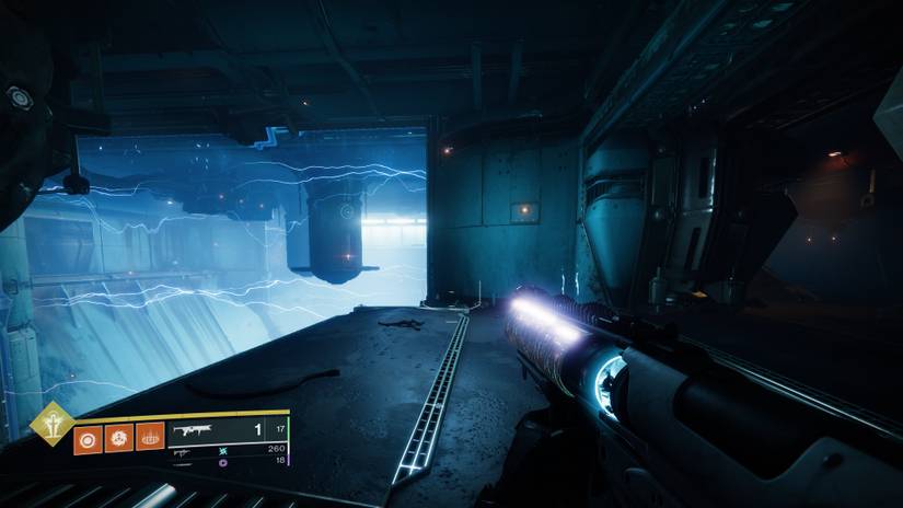 presage exotic mission blue room with large chasm and electrical barriers