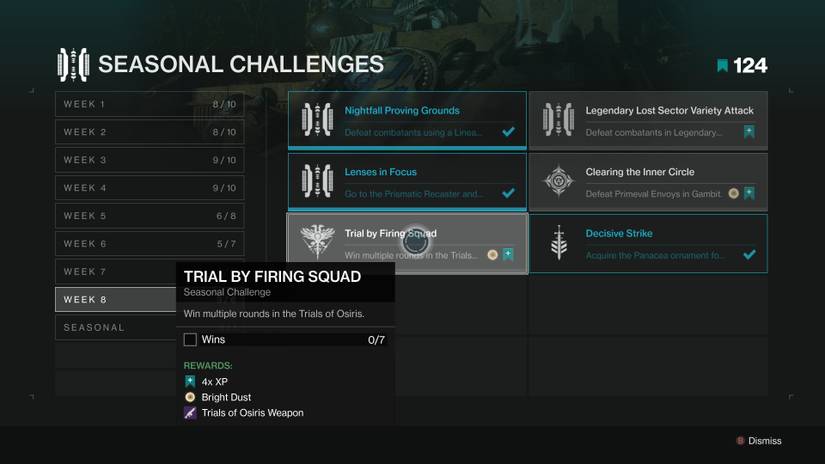 special weekly challenge week eight free trials of osiris weapon reward
