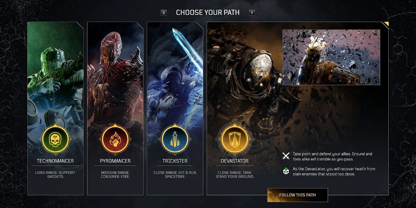 Outriders Class Choice Screen With Devastator Class Selected