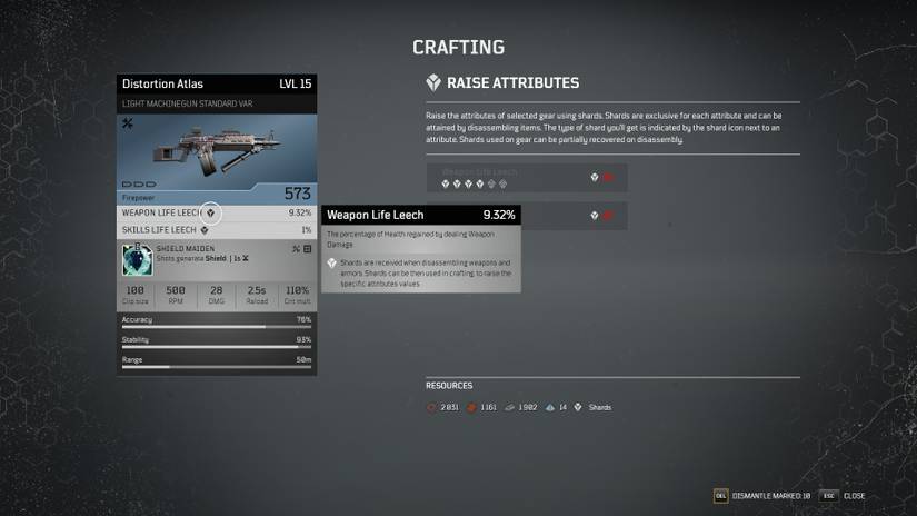 outriders lmg crafting screen with displayed mods