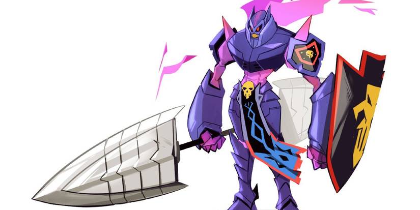 one of the royal knights who is in blue and purple armor.