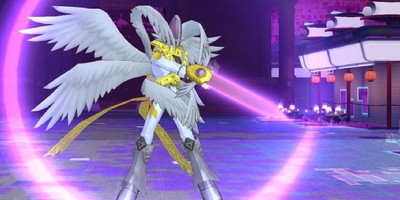 archangel digimon with a purple blade.