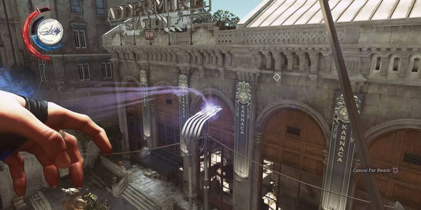 Player using reach to jump across gap dishonored 2