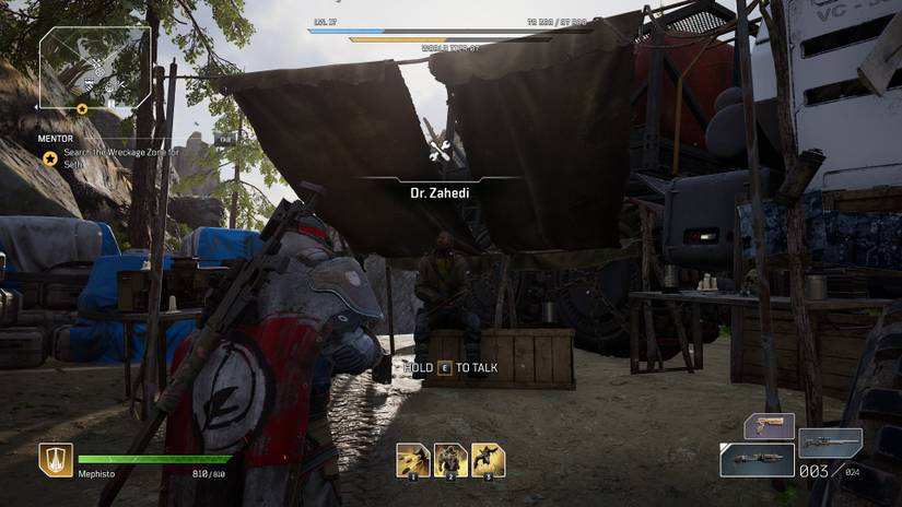 dr zahedi displaying the crafting icon in the wreckage zone