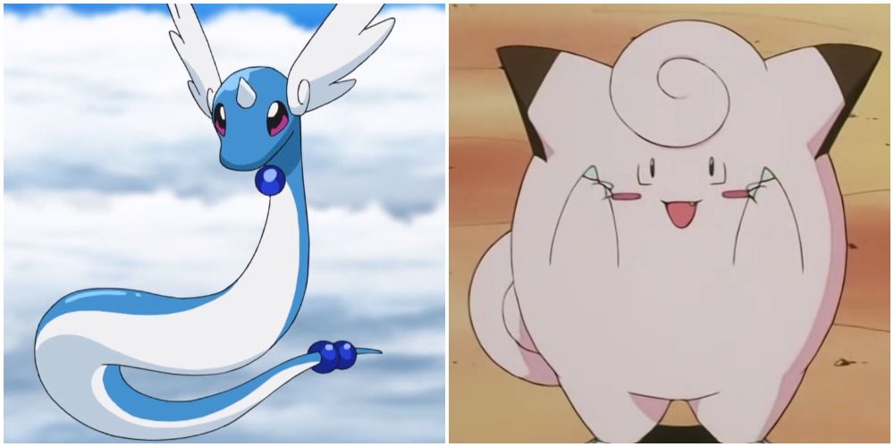 Dragonair and Clefairy in the Pokemon anime
