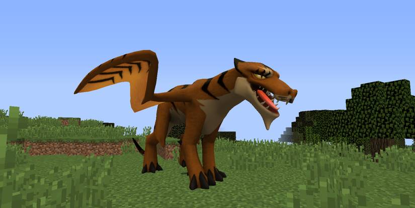 a tiger dragon sitting in a field