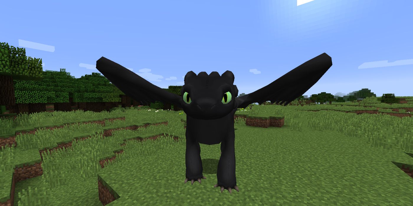 toothless from how to train your dragon in minecraft field