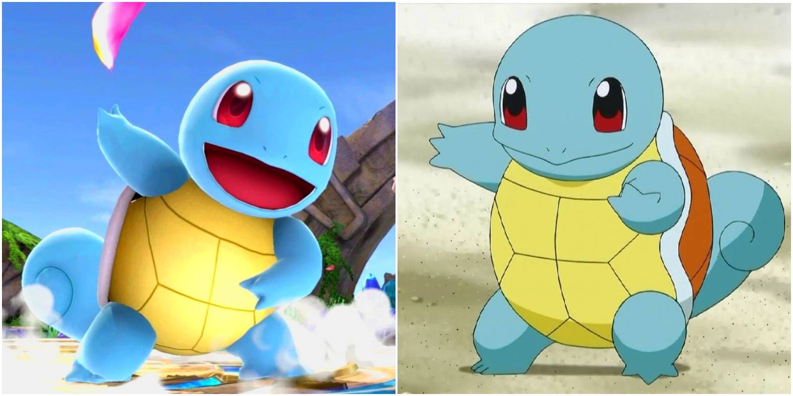 squirtle in super smash bros ultimate and in the anime.