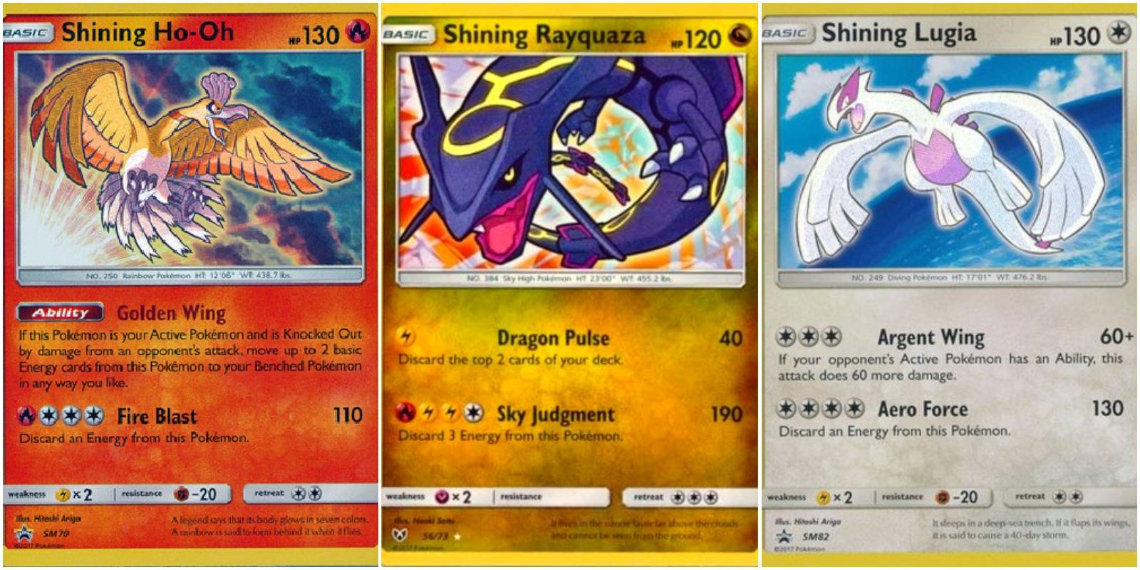 shining ho-oh, shining rayquaza, and shining lugia.