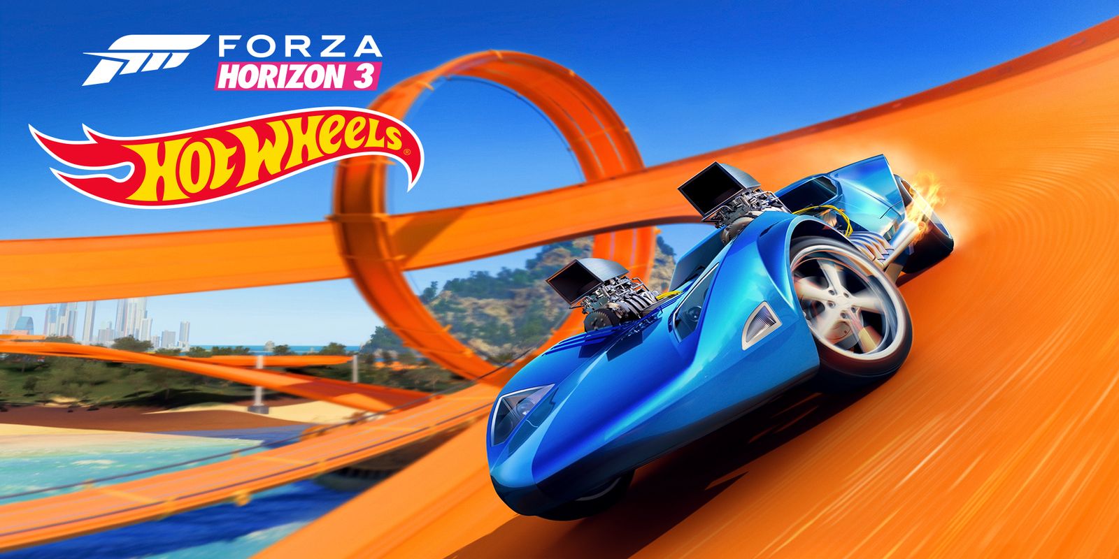 Title art for Forza Horizon 3: Hot Wheels with car on a ramp