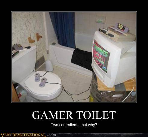 joke about gaming on the toilet.