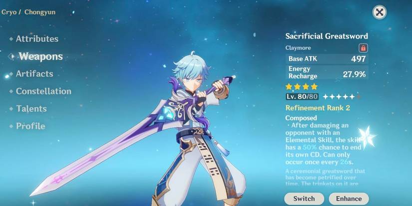 genshin impact chongyun sacrificial greatsword weapon screen