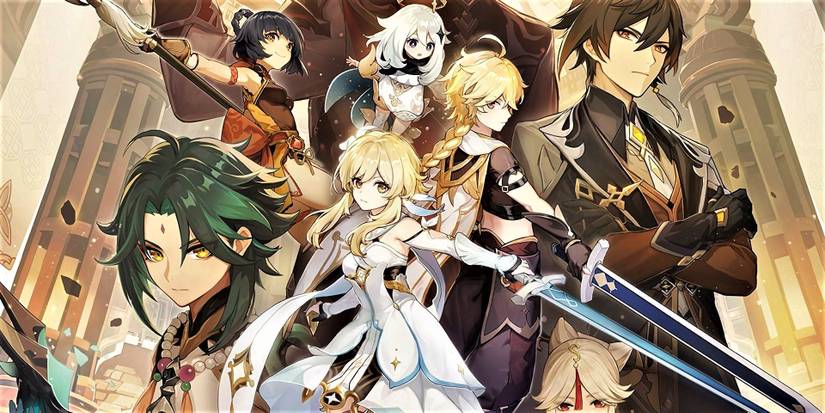 genshin impact travelers zhongli xiao xiangli paimon official artwork