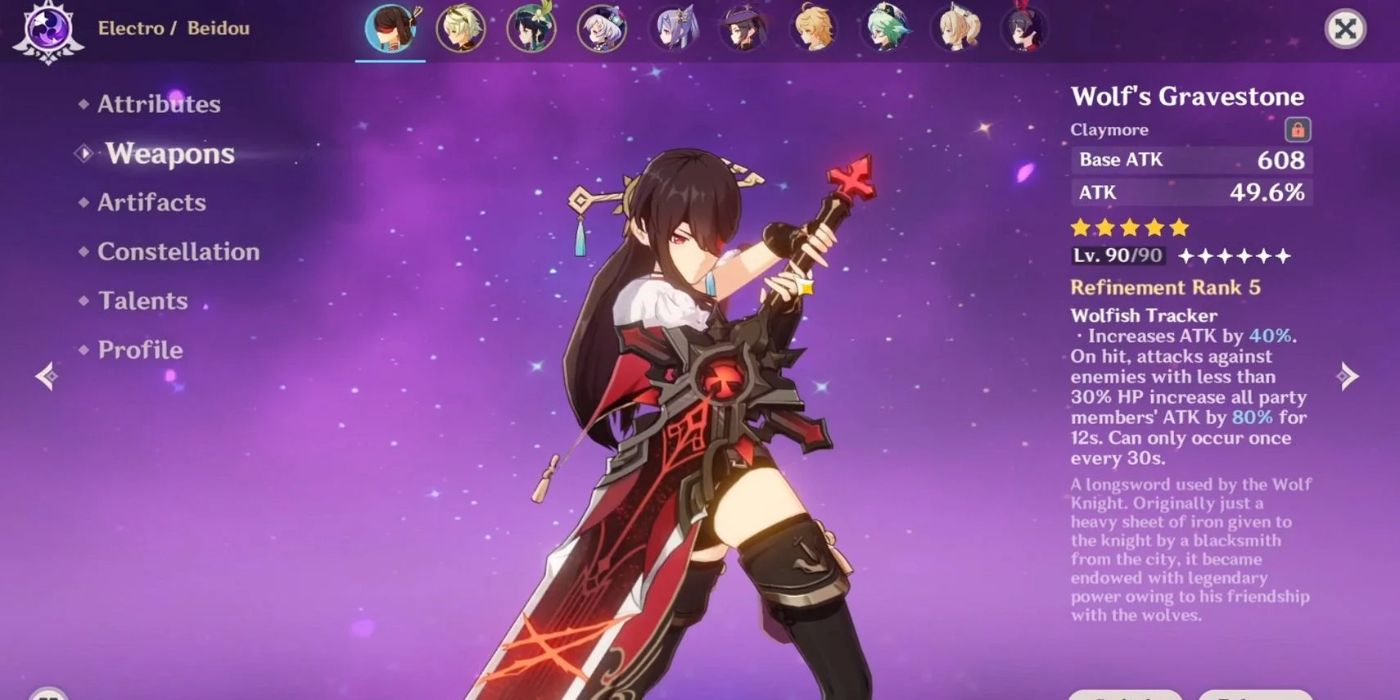 Genshin Impact Beidou holding sword in front of her with details of sword on right