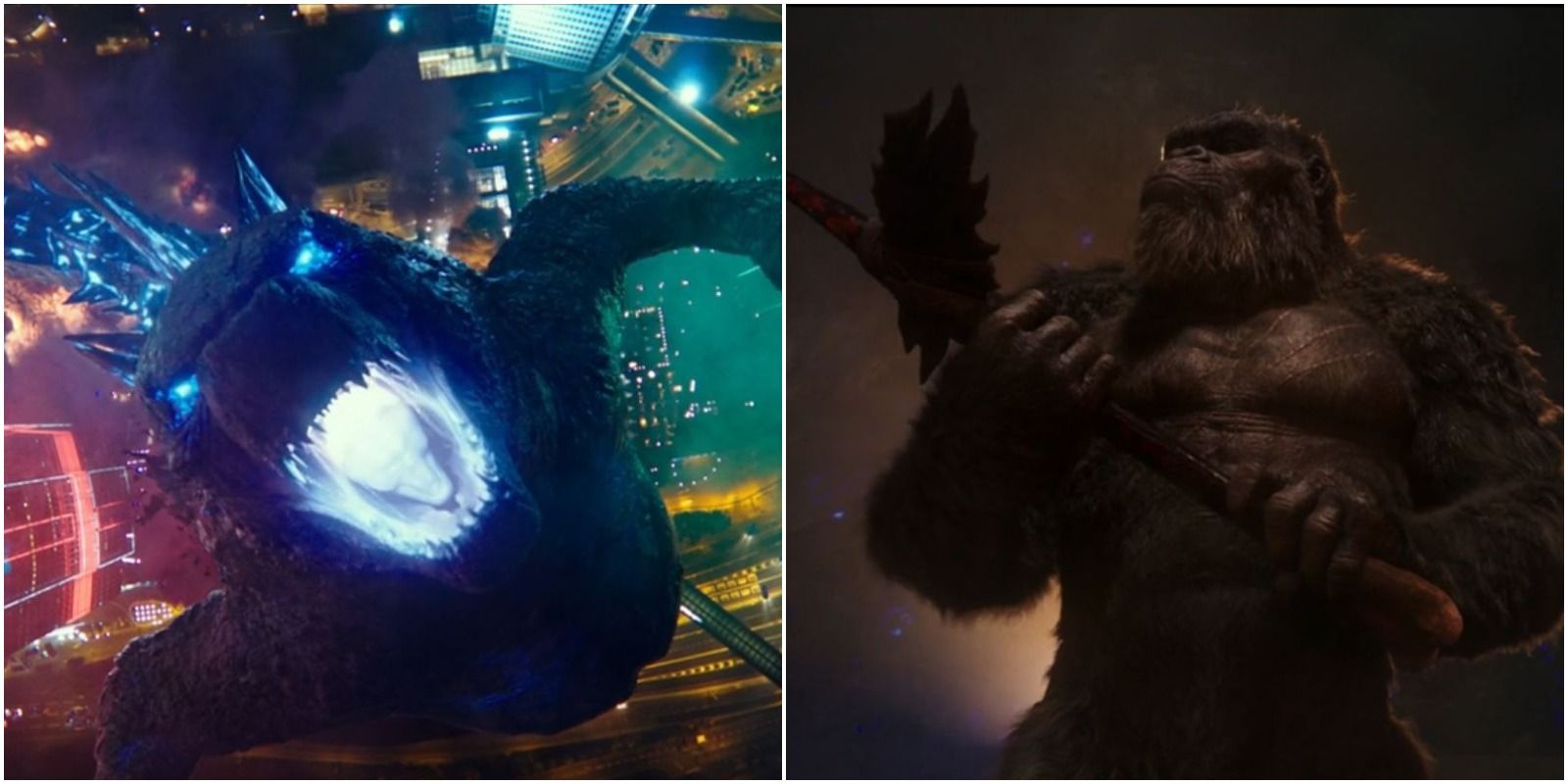 Shots of Godzilla and Kong from Godzilla vs. Kong