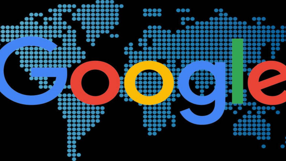 google logo in front of world map