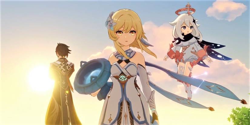 A female Traveller, with Zhongli in the background