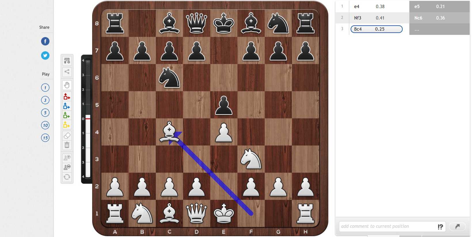 italian game chess opening on 2d board