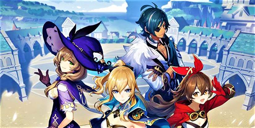 genshin impact jean lisa witch kaeya amber mondstadt city official artwork