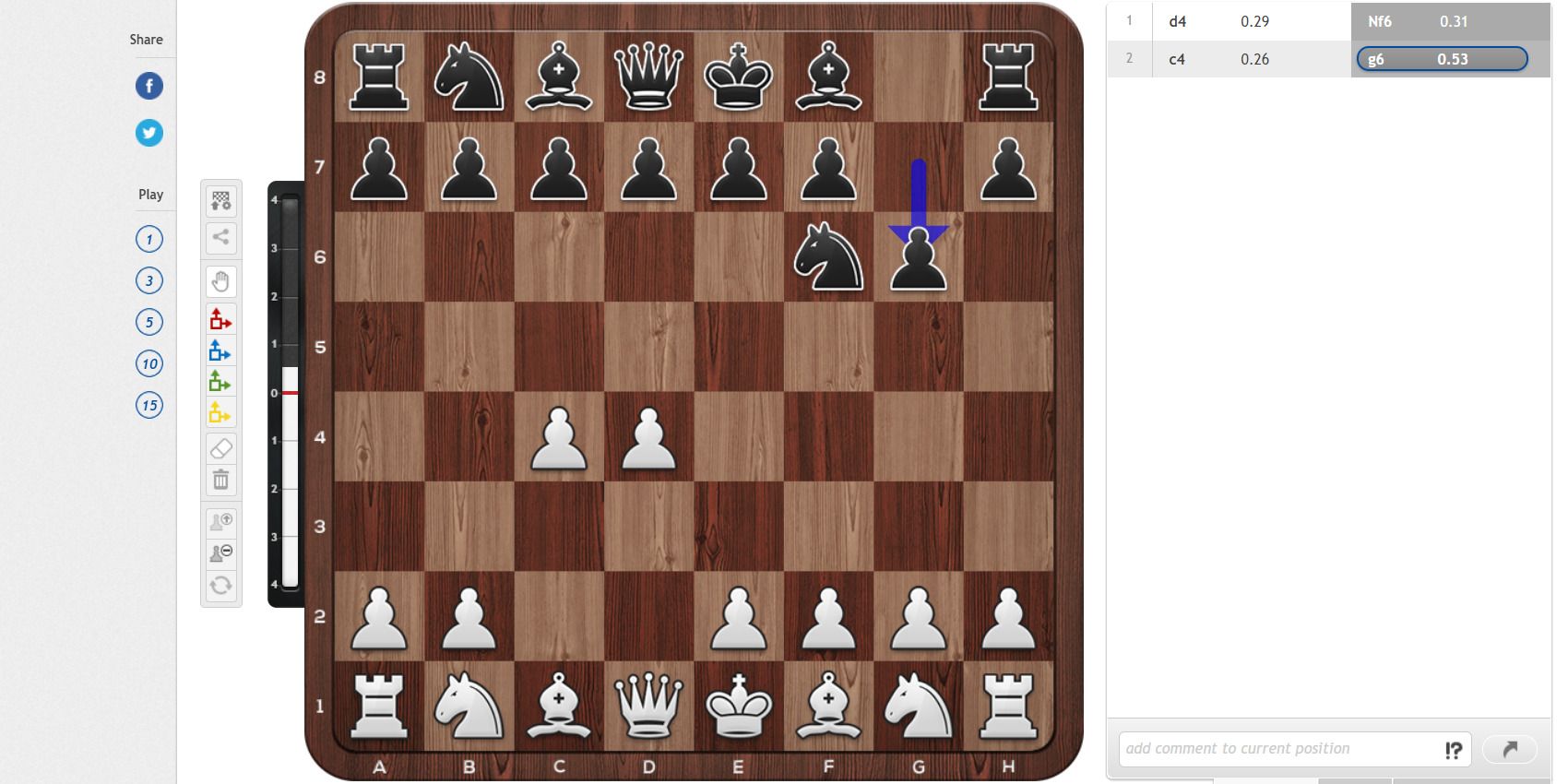 kings indian defense chess opening on 2d board