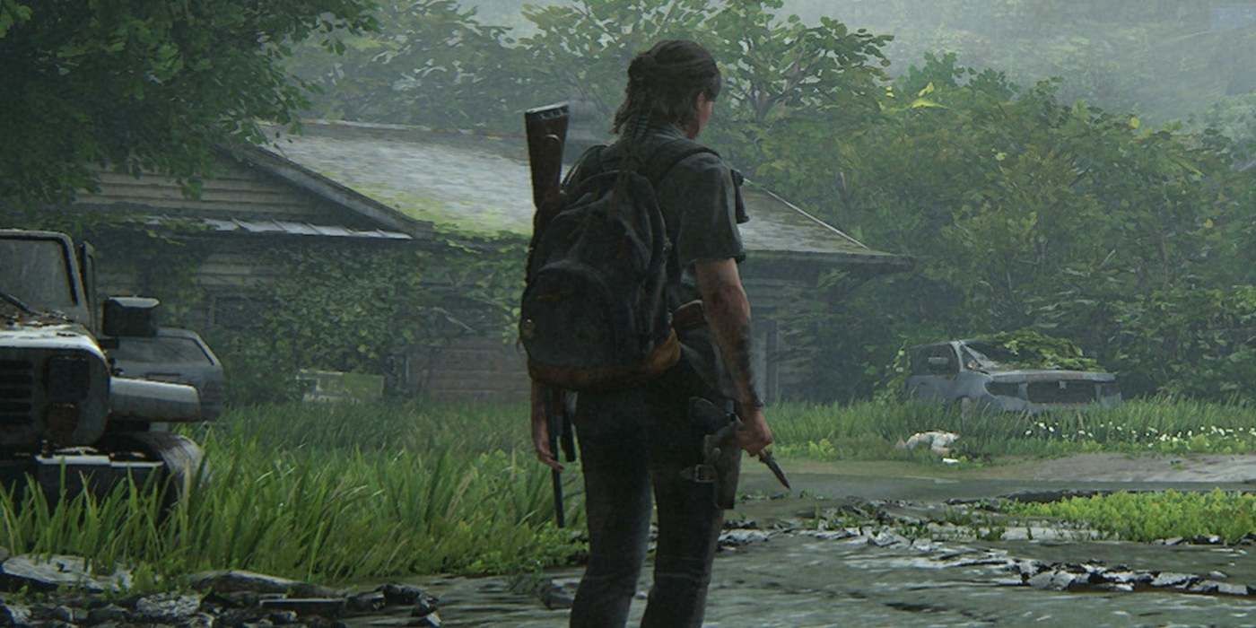 last of us 2 ellie stands in overgrown neighborhood